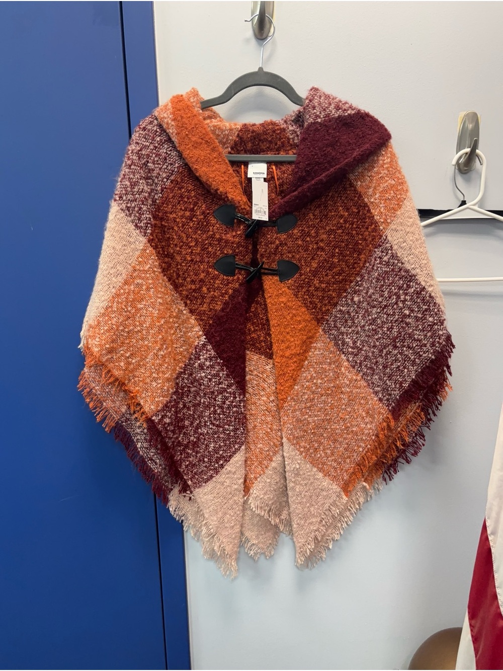 Sonoma Rust, Burgundy & Cream Toggle Poncho Cardigan